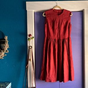 Naura Studio Red Linen Zip-Front Sleeveless Dress w/Pockets S